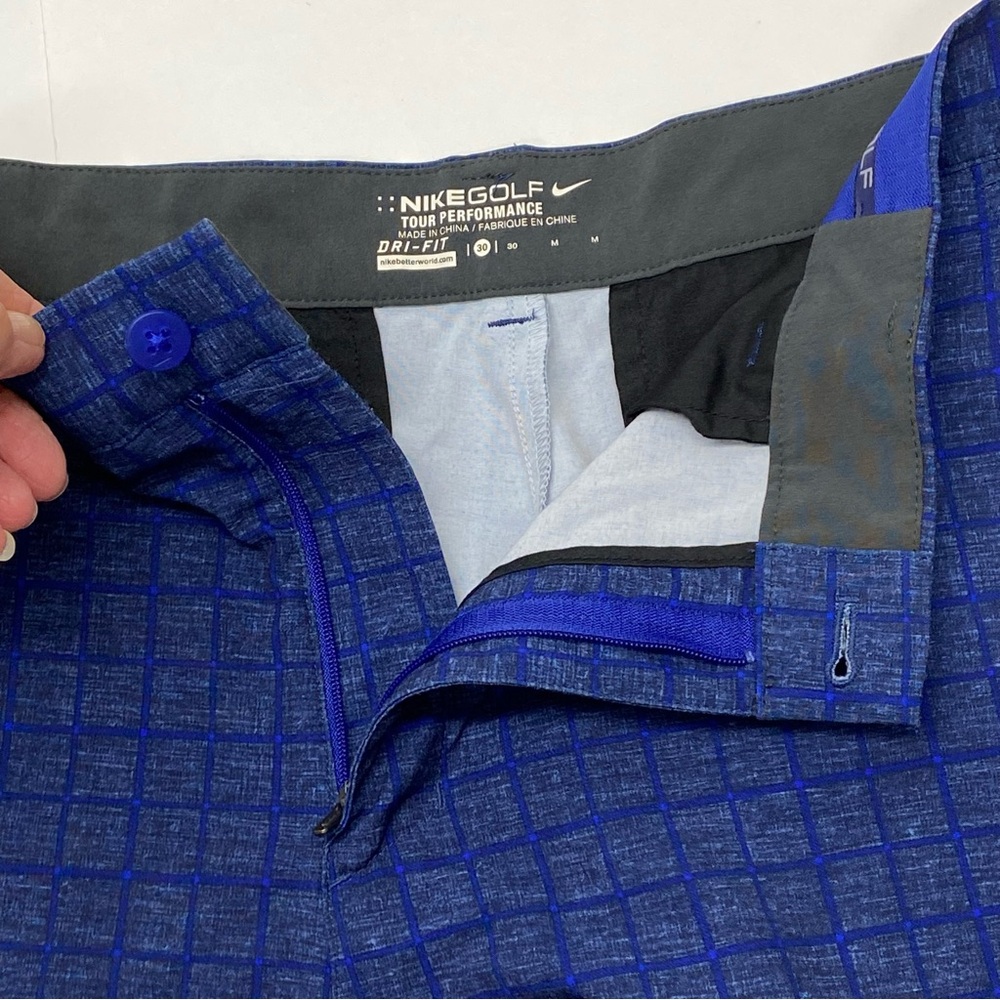 Nike Men's Golf Tour Performance Dri Fit Shorts Size 30 Blue Check Casual Dress - Picture 12 of 12